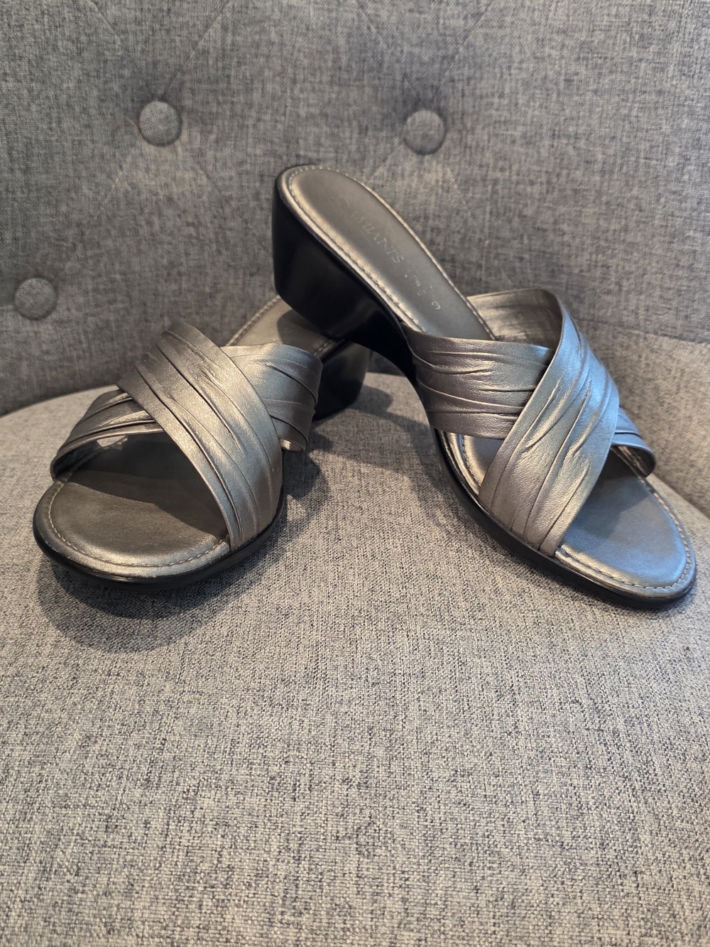 Metallic Silver Crisscross Slip-On Mules